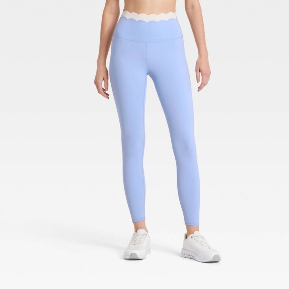Women's High-Rise Scallop Leggings - JoyLab Periwinkle Blue/Cream L